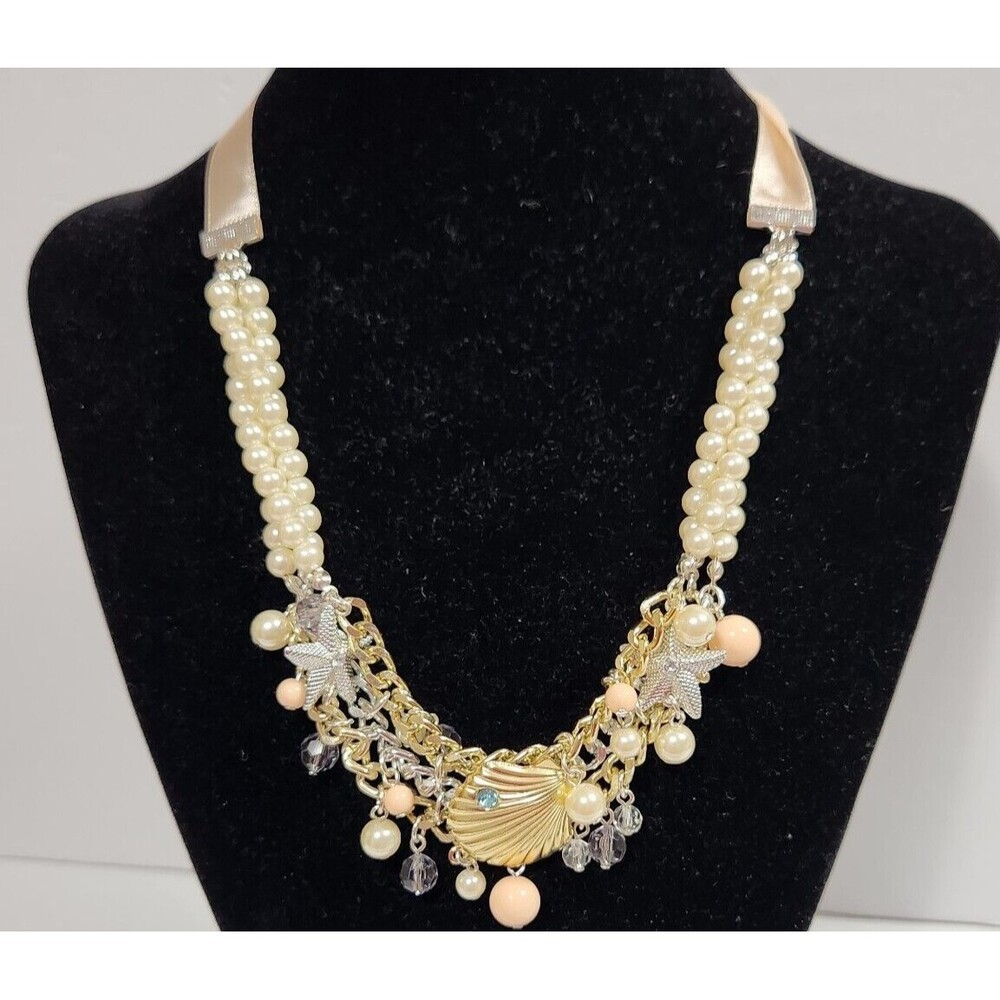 Enchanted Sea Statement Necklace + Faux Pearls Earrings Avon 2011 NEW Signed NWT
